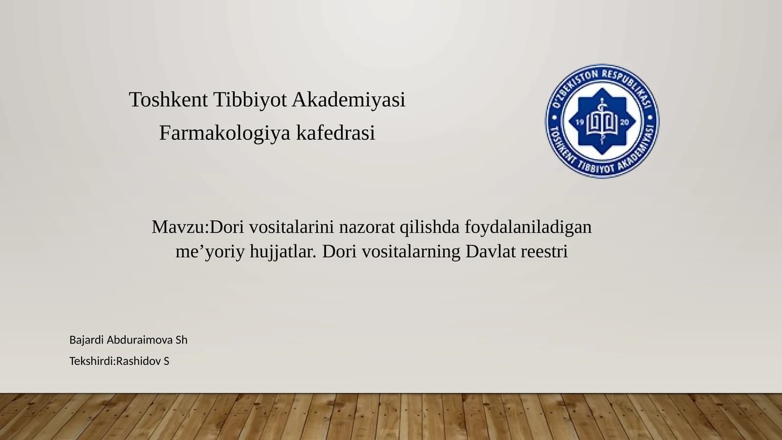 Dorivositalarininazoratqilishdafoydalaniladiganme’yoriyhujjatlar