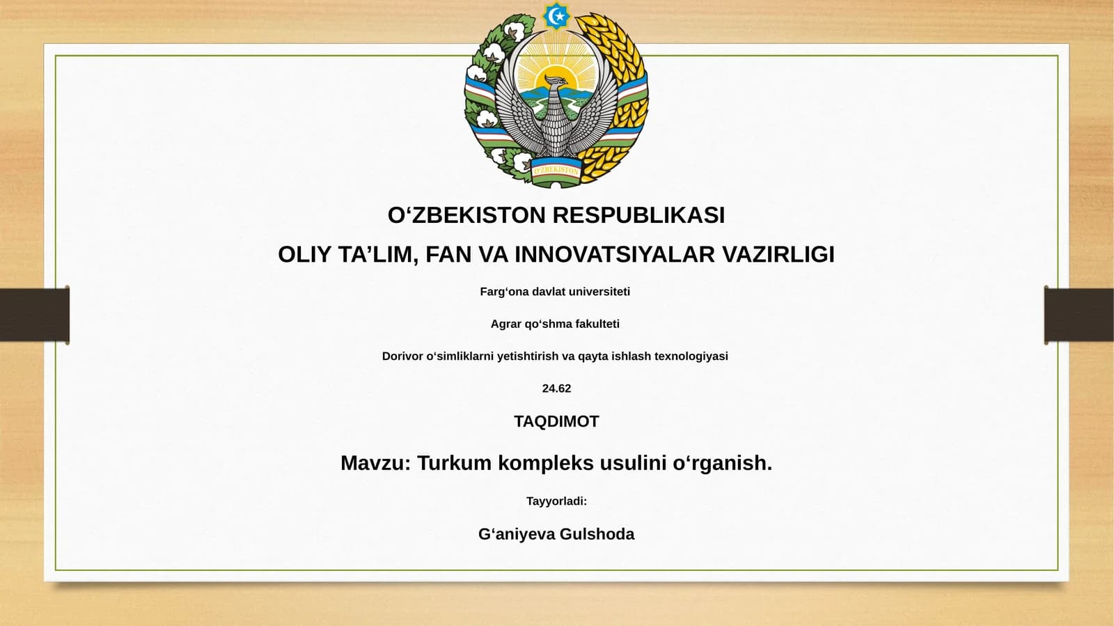 Turkum kompleks usulini oʻrganish
