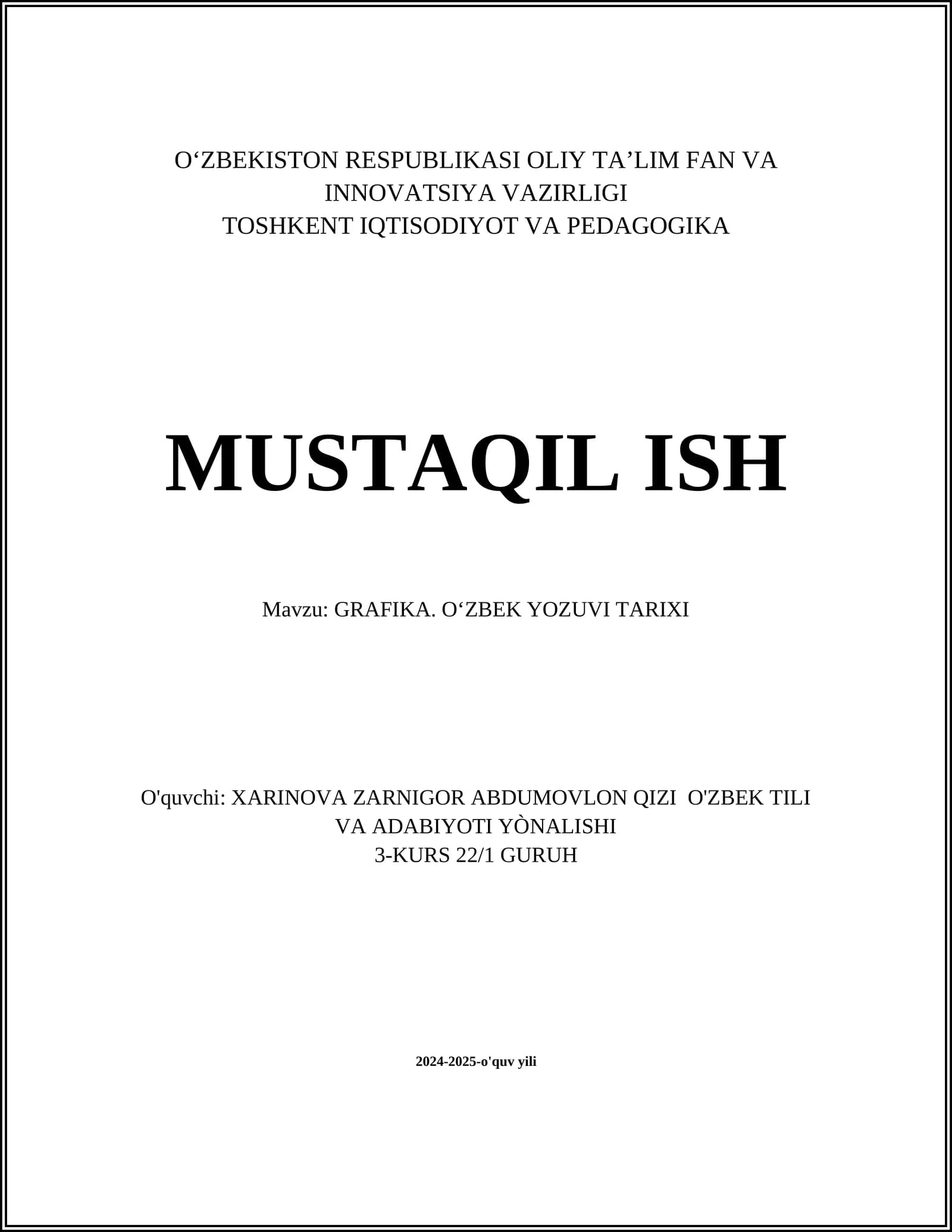 GRAFIKA. OʻZBEK YOZUVI TARIXI