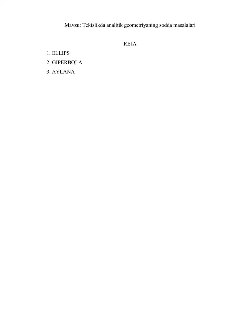 Tekislikda analitik geometriyaning sodda masalalari