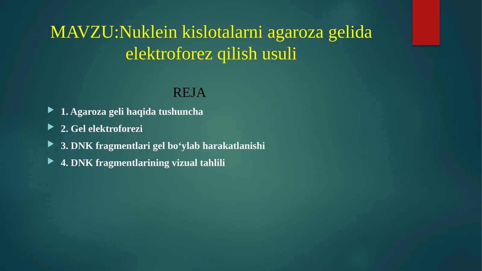 Nuklein kislotalarni agaroza gelida elektroforez qilish usuli