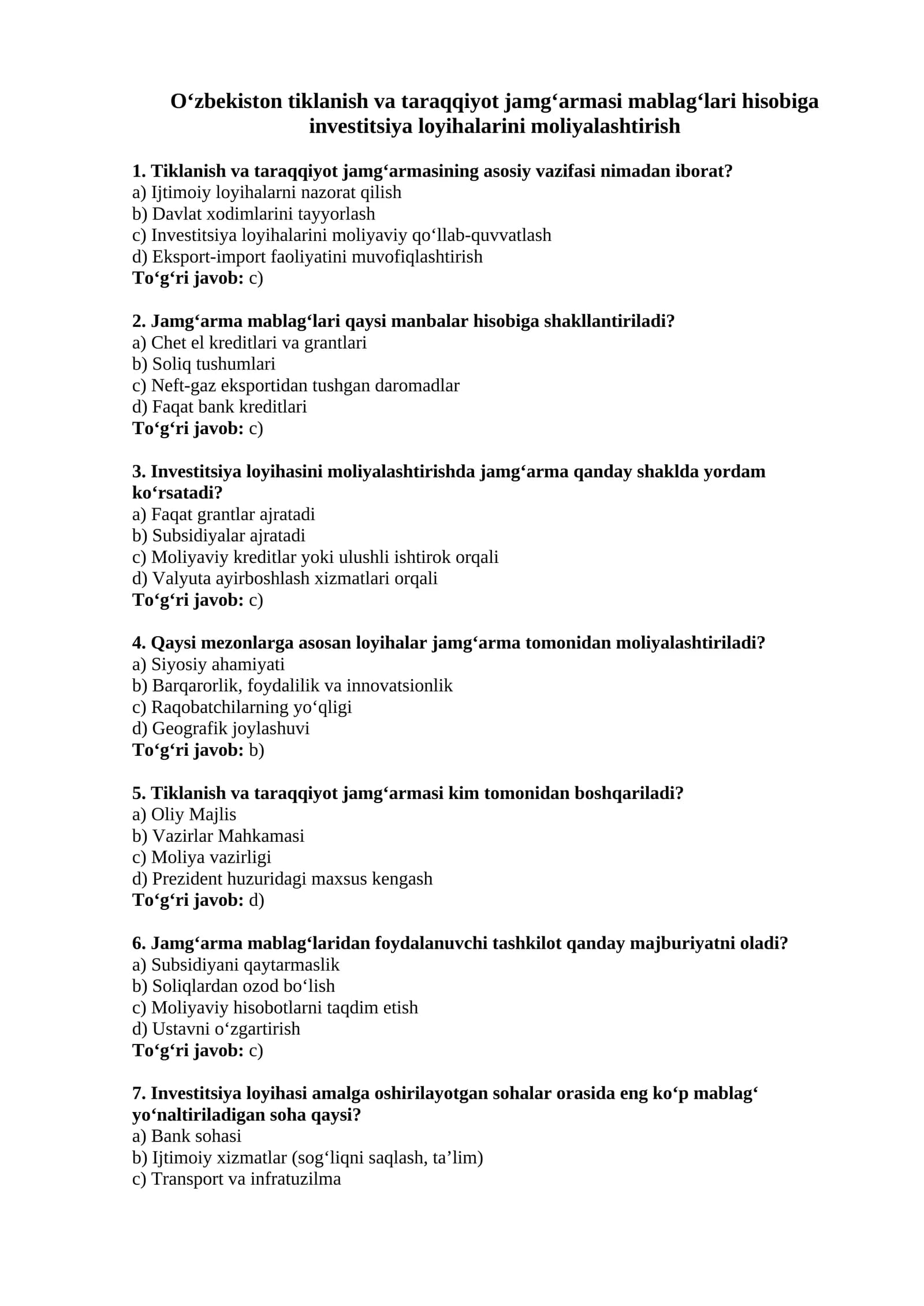 Investitsiya loyihalarini moliyalashtirish