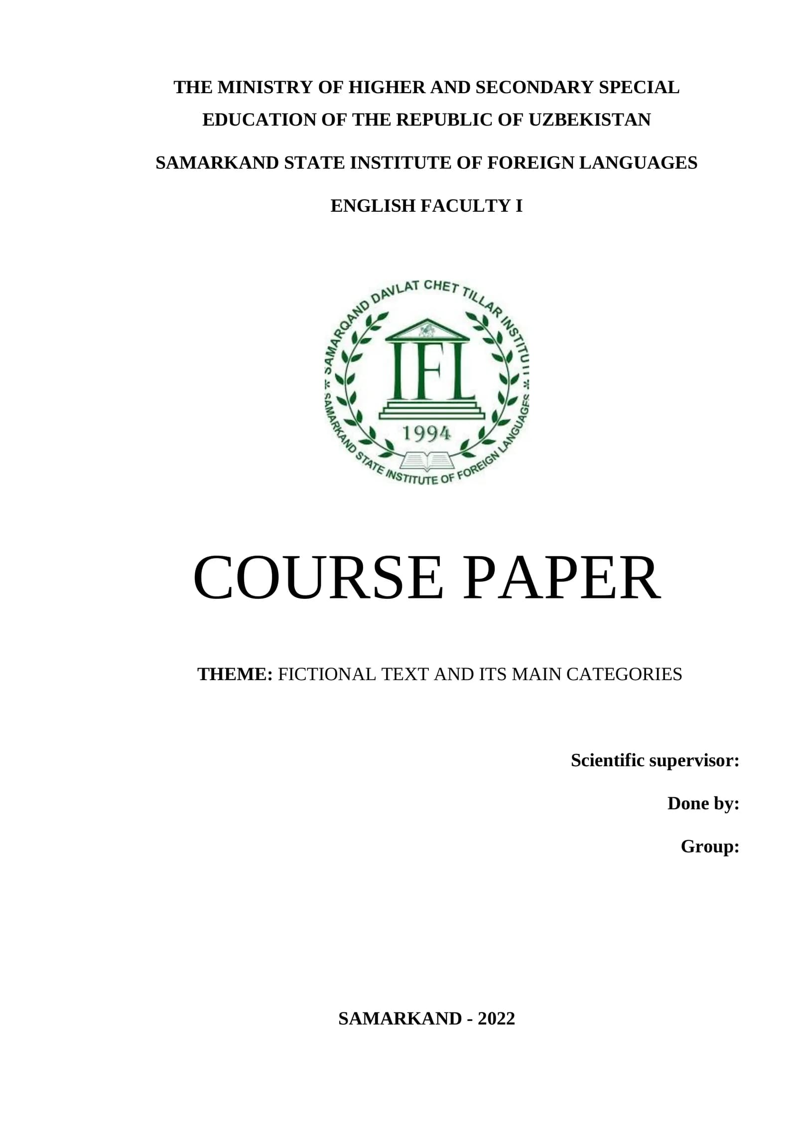 FICTIONAL TEXT AND ITS MAIN CATEGORIES