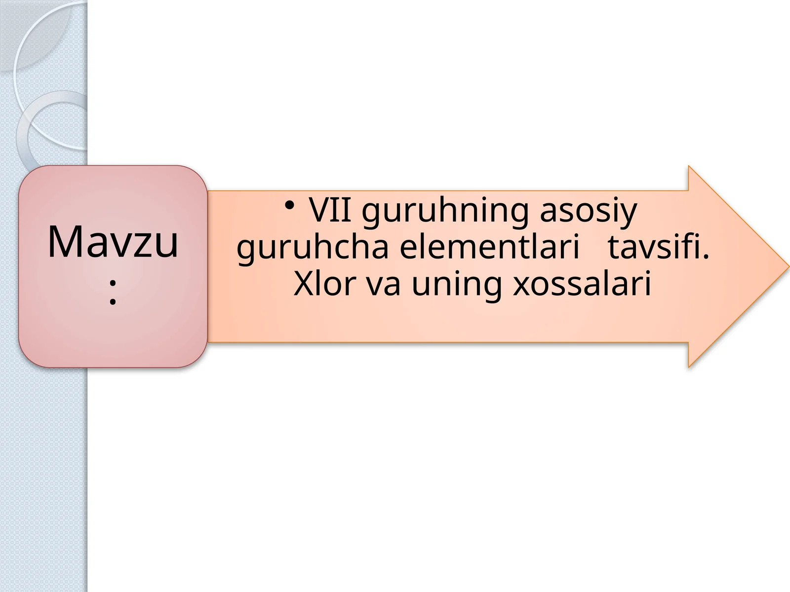 VII guruhning asosiy guruhcha elementlari tavsifi. Xlor va uning xossalari