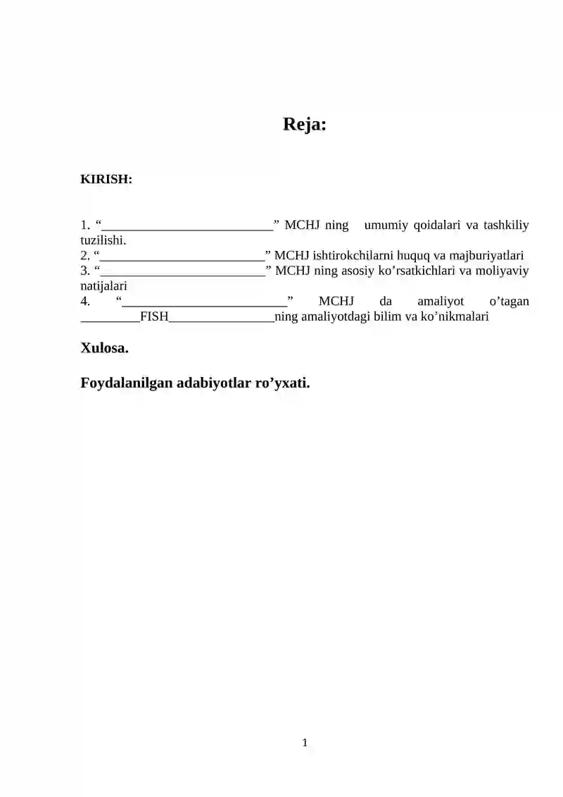 Mchj amaliyot hisoboti