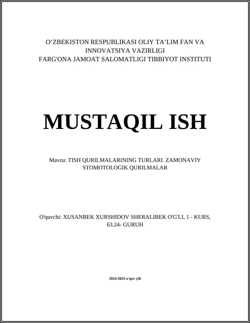 Tish davolash stullari