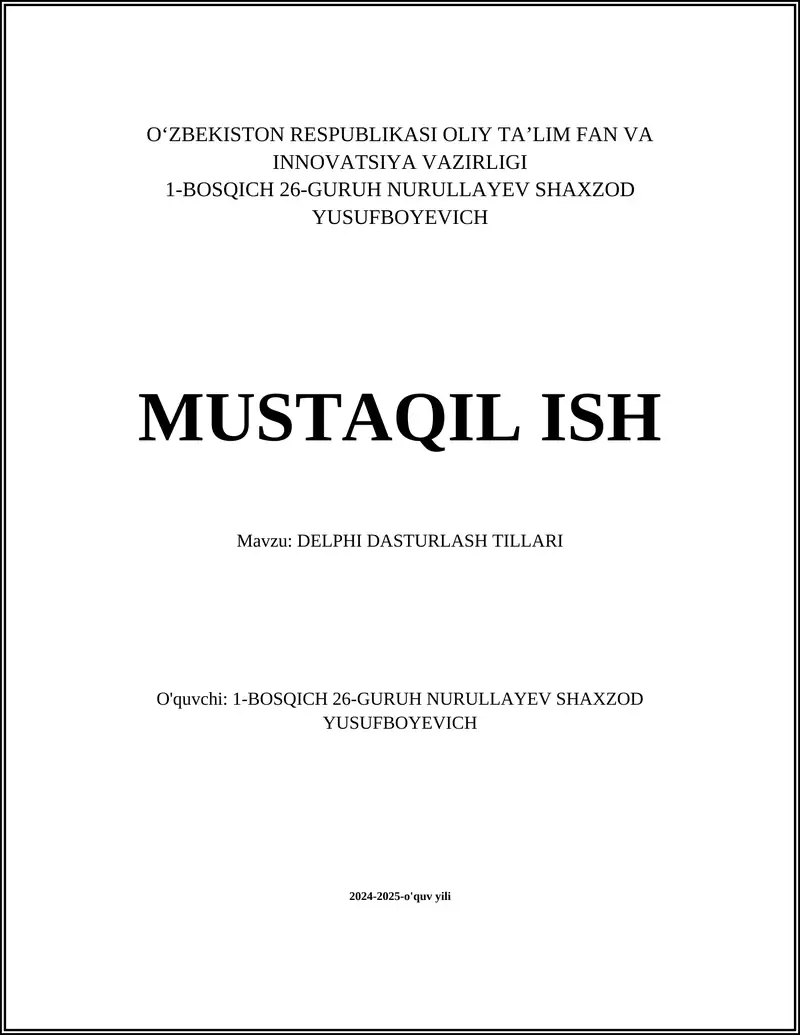 Delphi Dasturlash Tillari