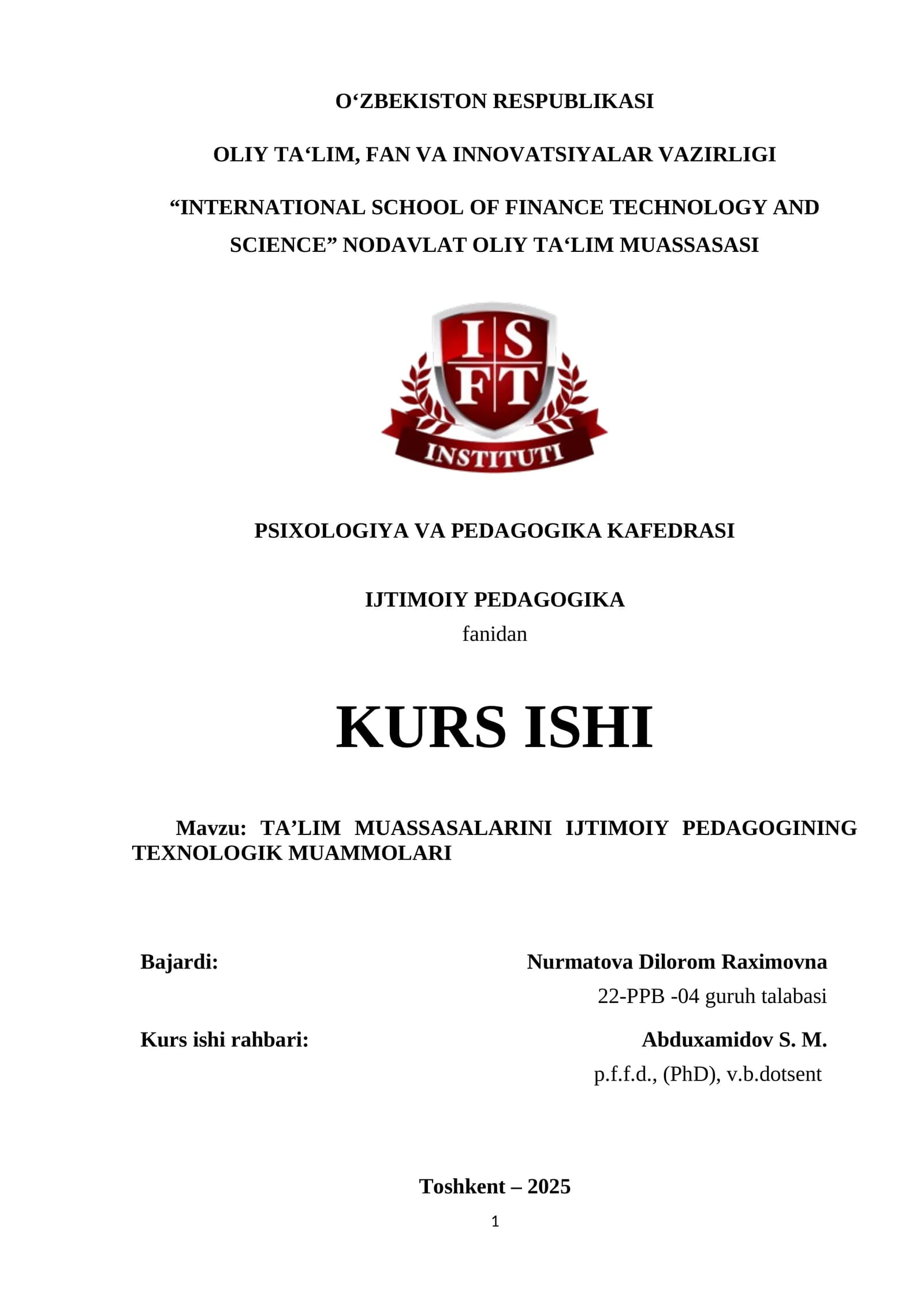 ijtimoiy pedagogining texnologiyasi
