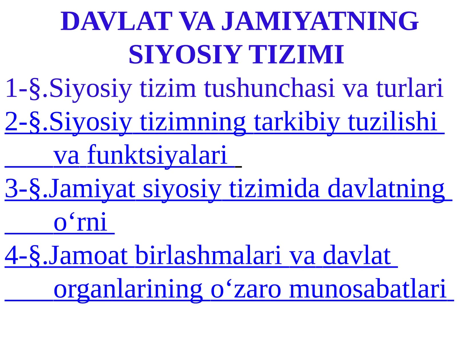 DAVLAT VA JAMIYATNING SIYOSIYTIZIMI