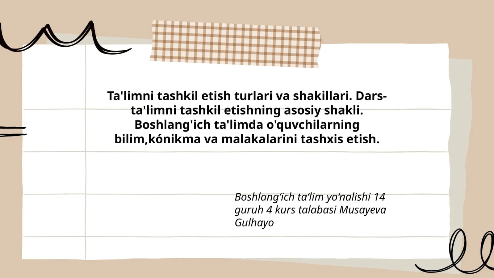 Boshlang'ich ta'limda ta'limni tashkil etish