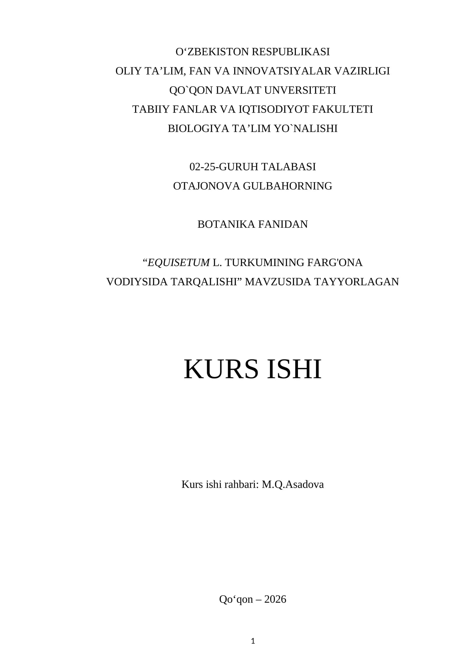 Qirqboʻgʻimlarning (Equisetum.L) Fargʻona vodiysida tarqalishi