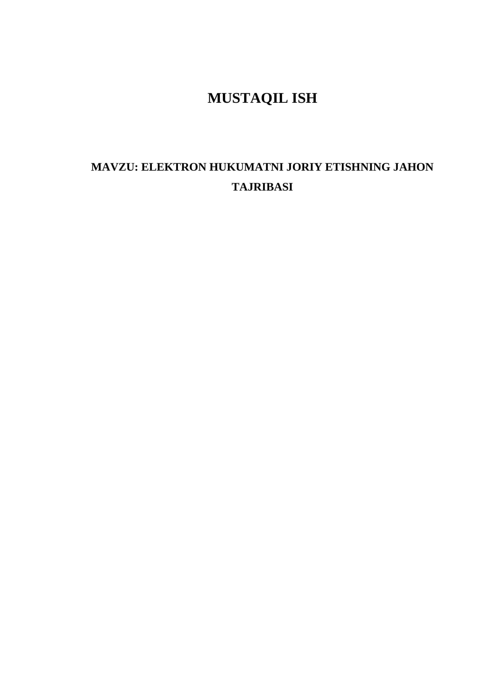 Elektron Hukumatni Joriy Etishning Jahon Tajribasi
