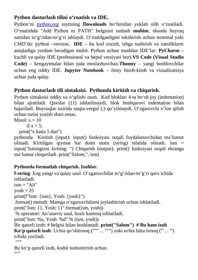 Python dasturlash tili sintaksisi