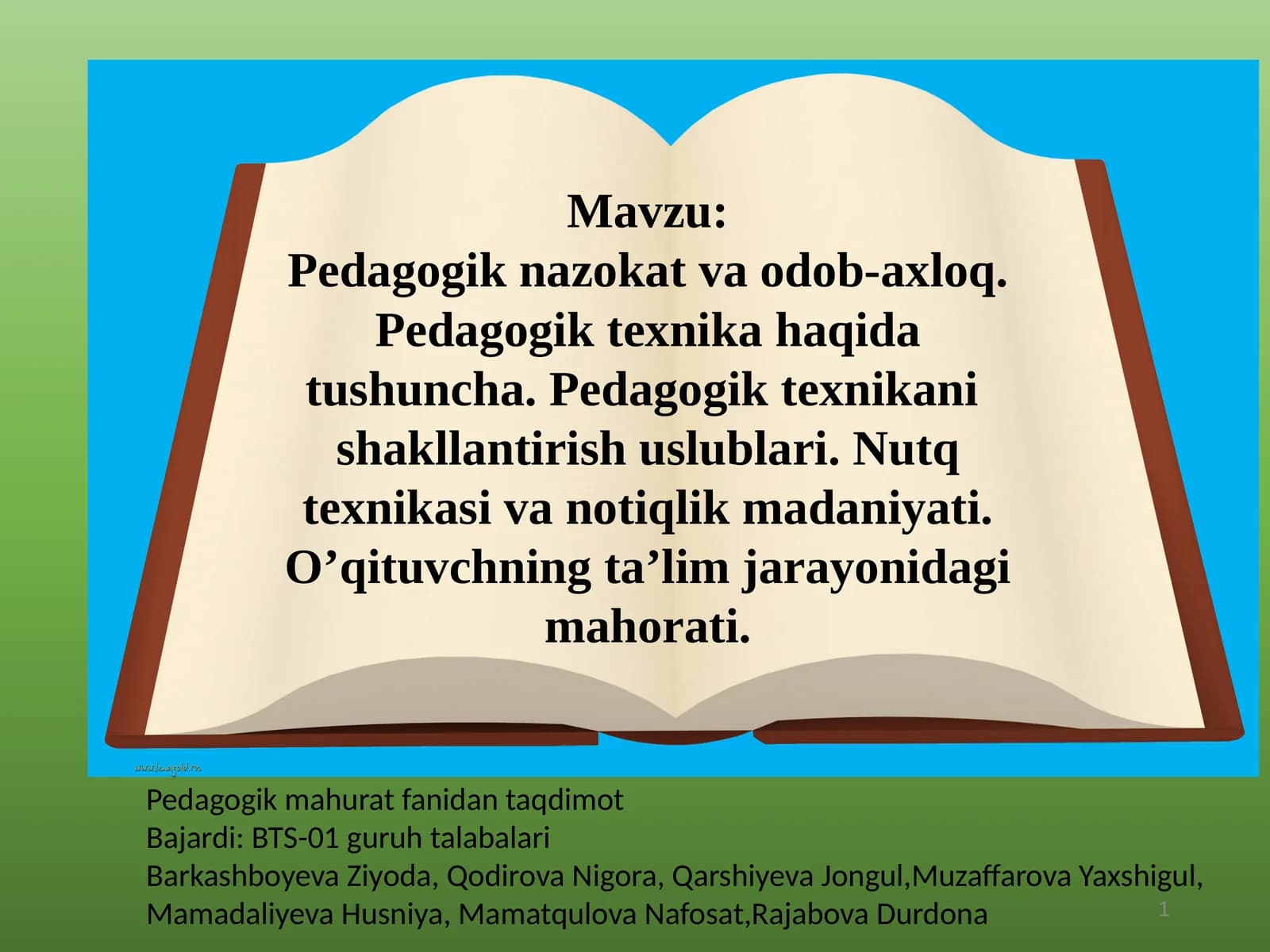 Pedagogik nazokat .Pedagogik texnika. Nutq texnikasi