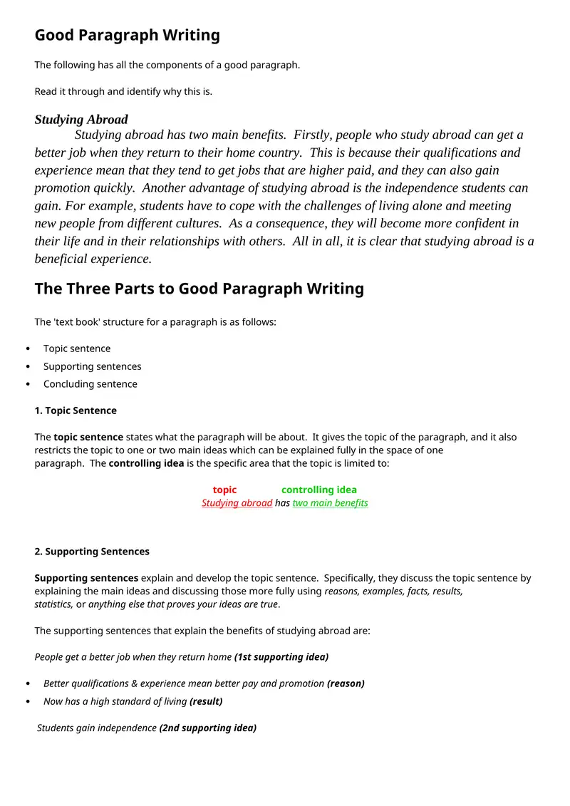 Good Paragraph Writing