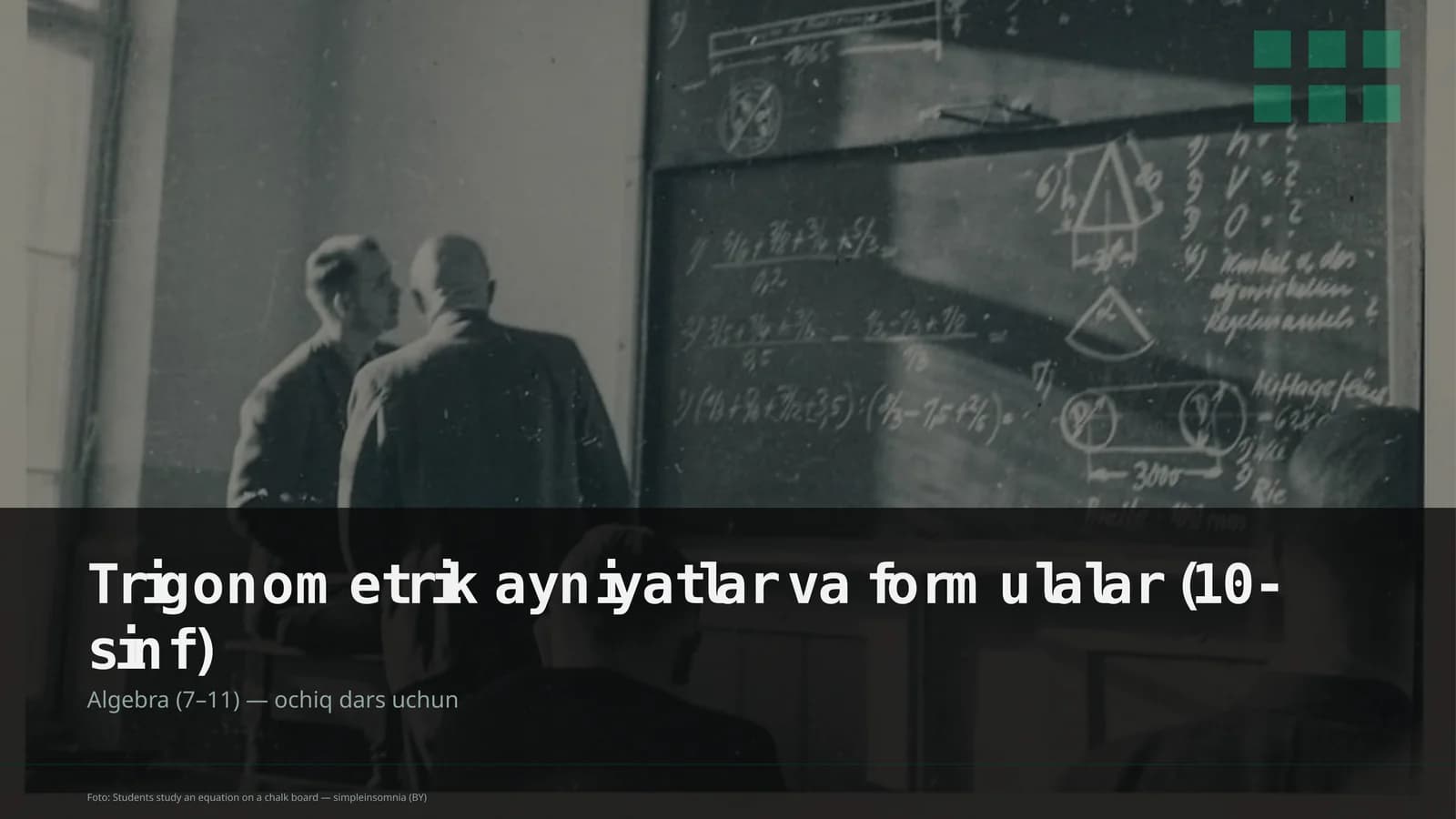 Trigonometrik ayniyatlar va formulalar (10-sinf)