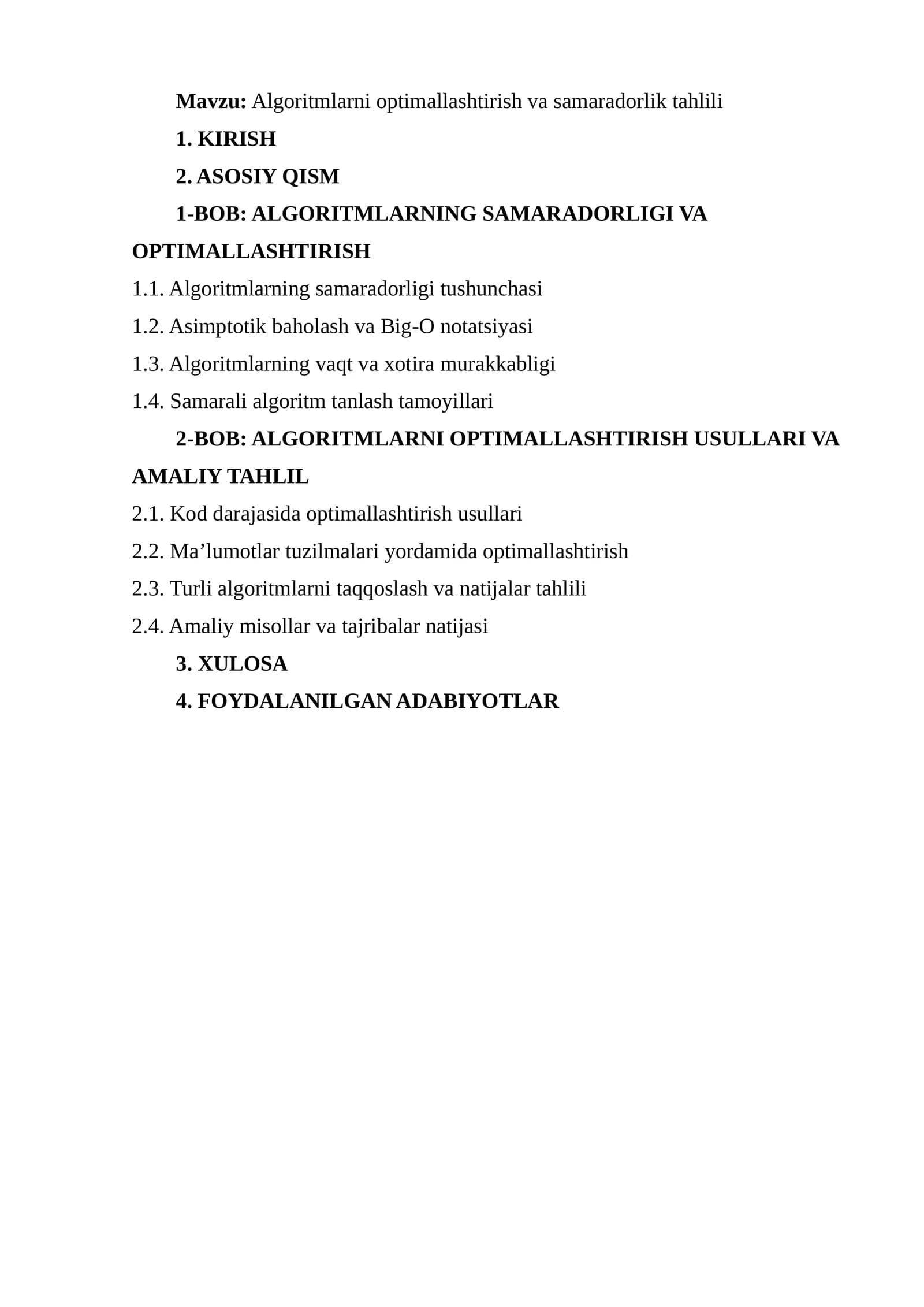 Algoritmlarni optimallashtirish va samaradorlik tahlili