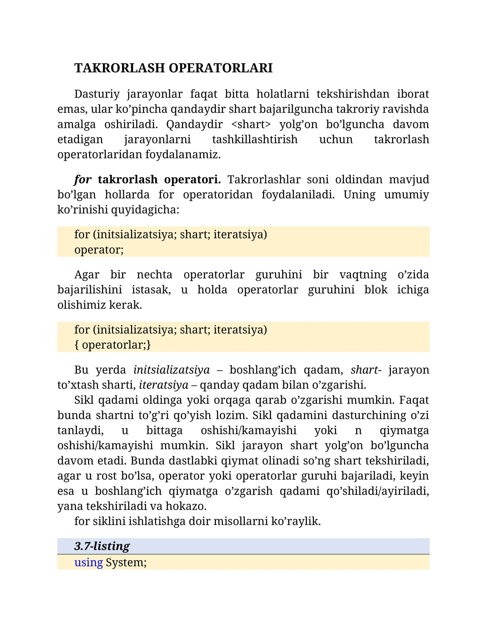 [TAKRORLASH OPERATORLARI]
