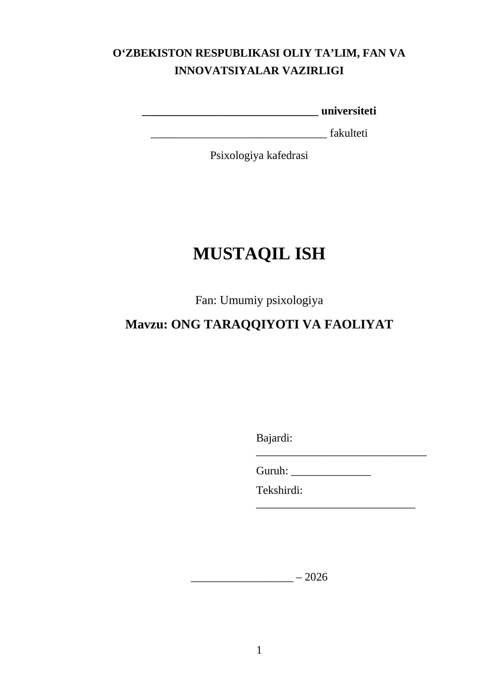 Ong TARAQQIYOTI VA FAOLIYAT