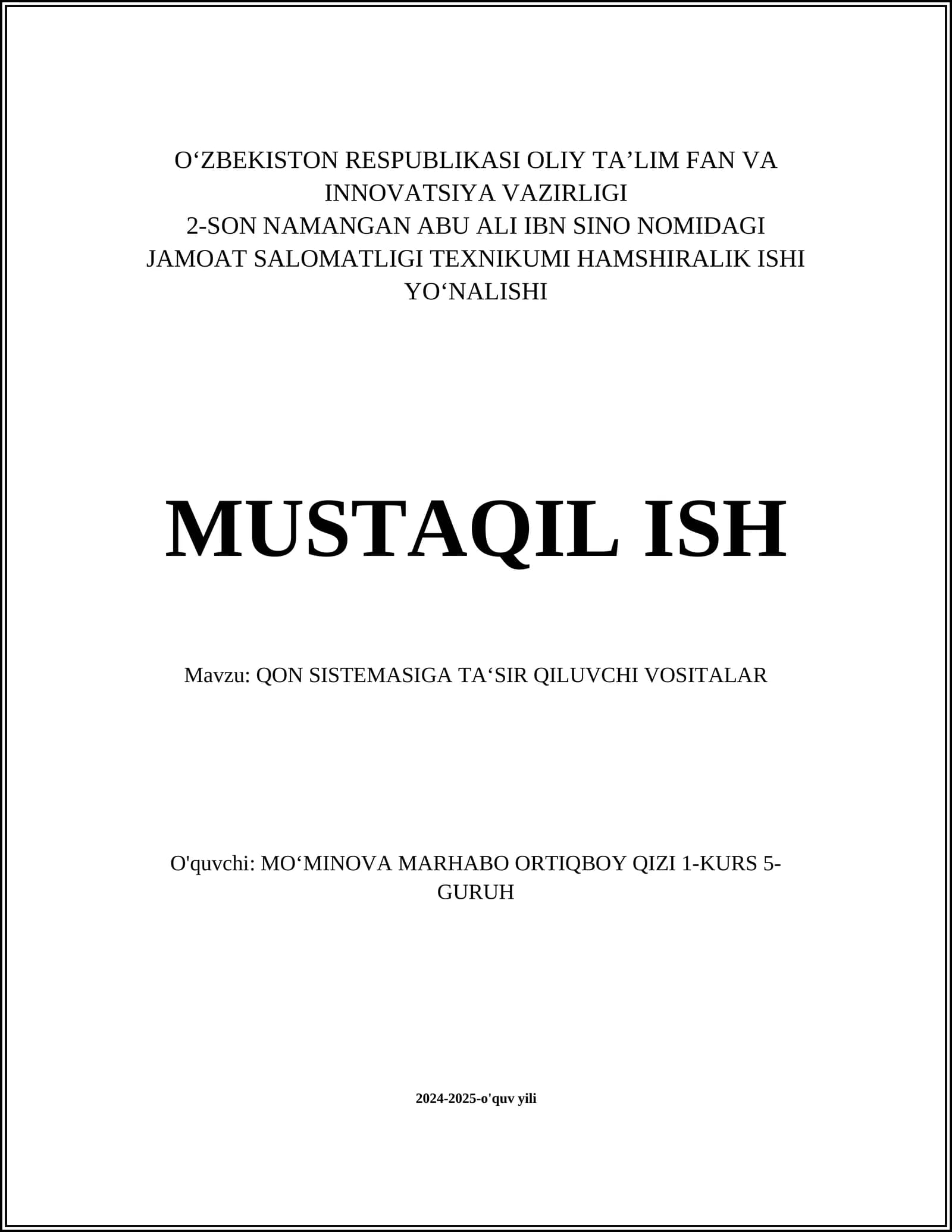 QON SISTEMASIGA TA‘SIR QILUVCHI VOSITALAR