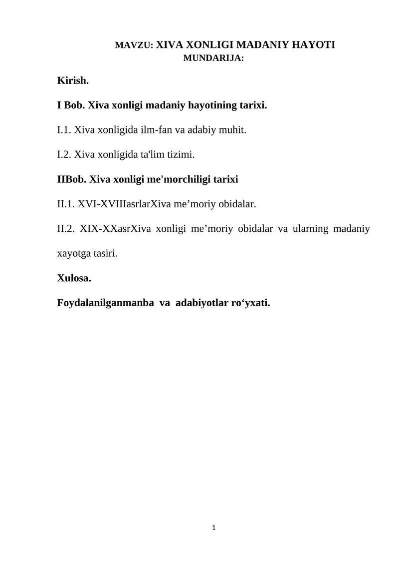 XIVA XONLIGI MADANIY HAYOTI