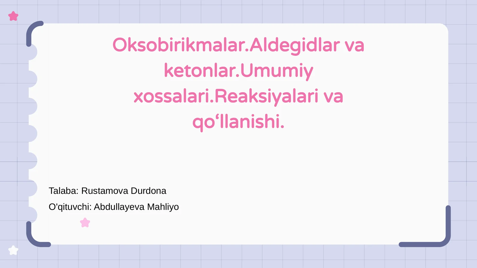 Oksobirikmalar va Aldegidlar