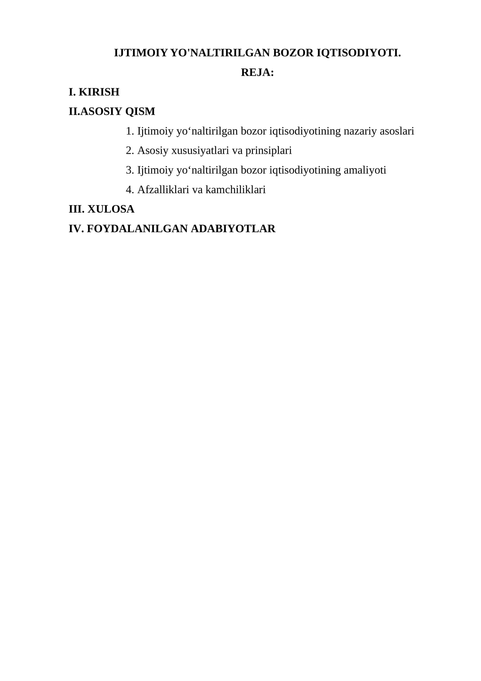 IJTIMOIY YO'NALTIRILGAN BOZOR IQTISODIYOTI
