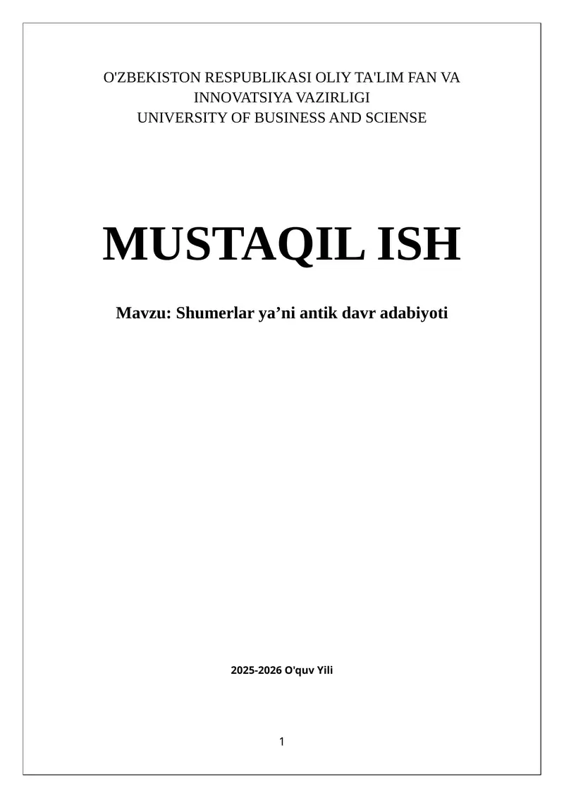 Shumerlar yaʼni antik davr adabiyoti