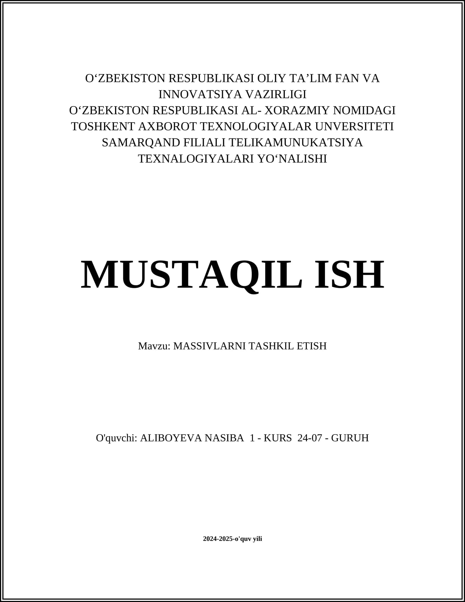 MASSIVLARNI TASHKIL ETISH