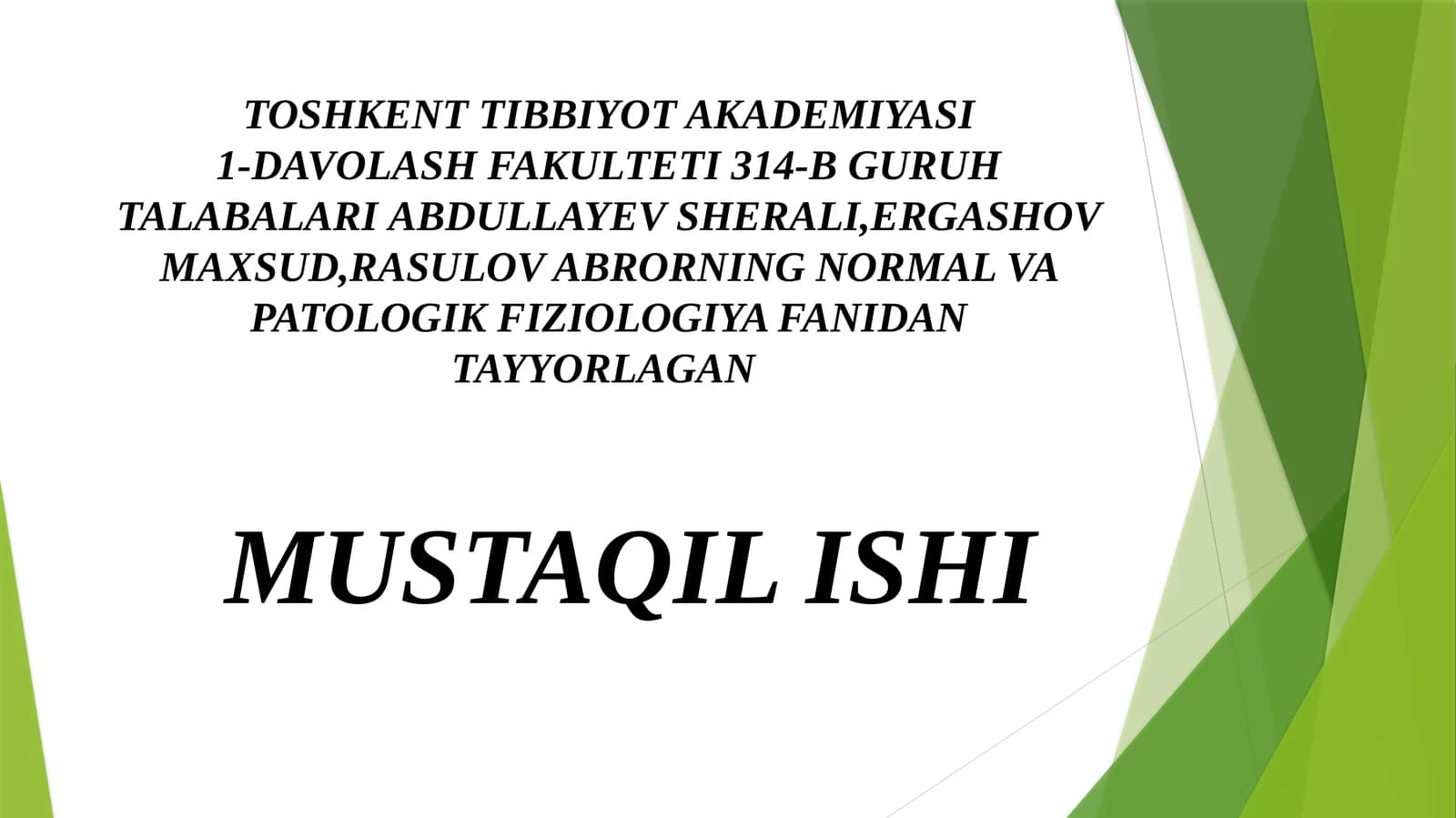 Normal va Patologik Fiziologiya