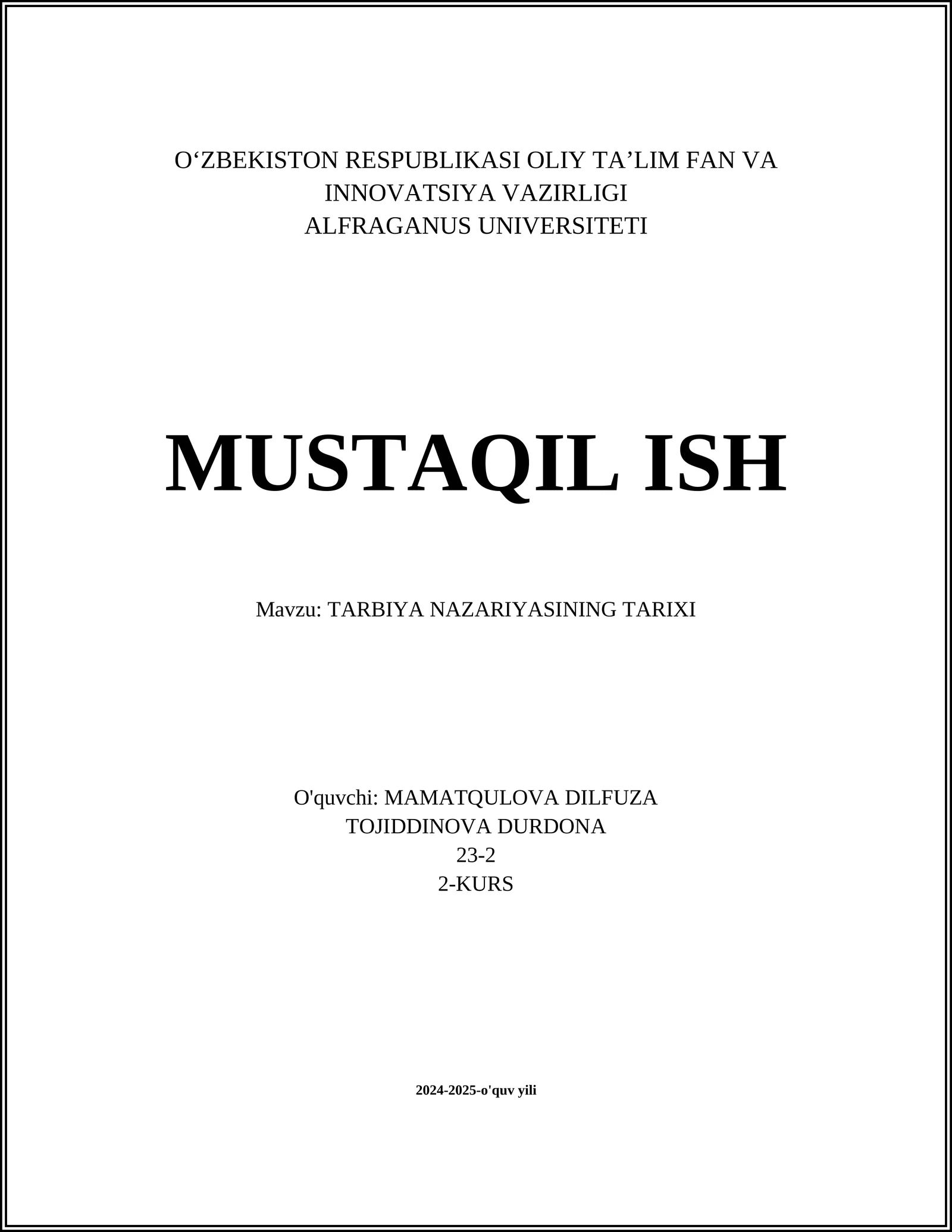 TARBIYA NAZARIYASINING TARIXI