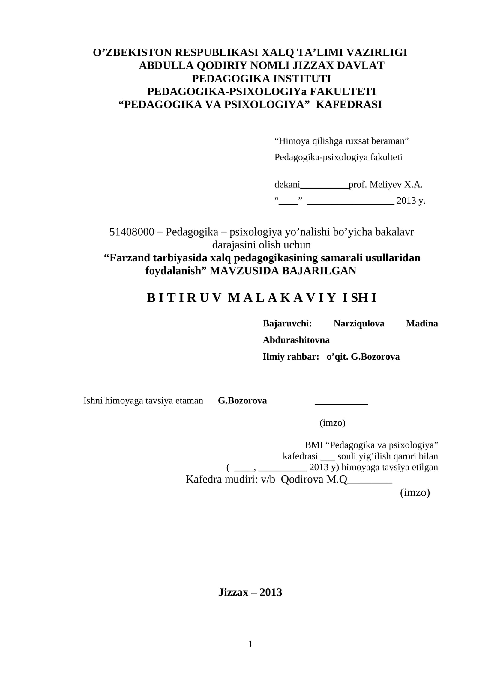 Farzand tarbiyasida xalq pedagogikasining samarali usullaridan foydalanish