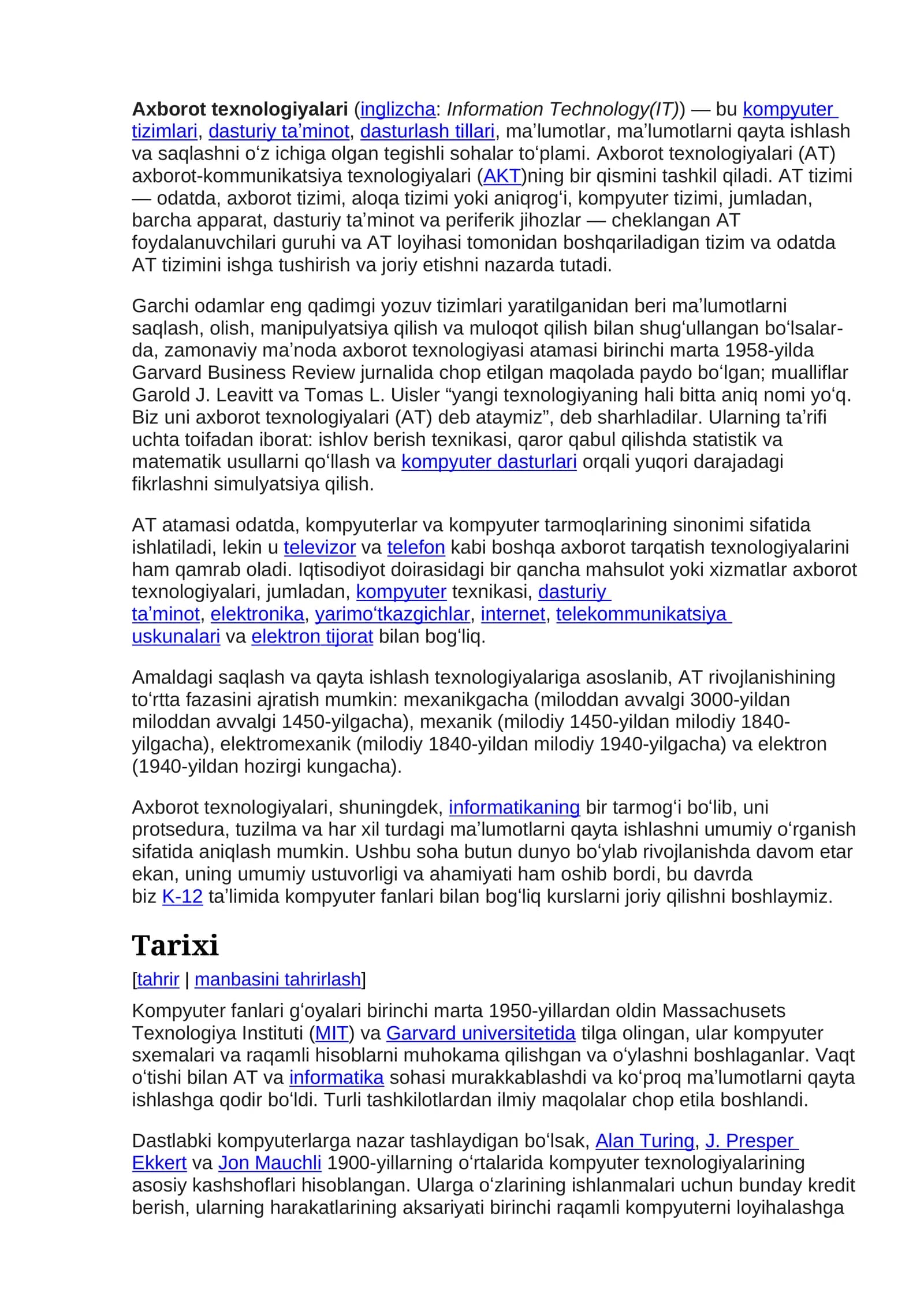 Axborot texnologiyalari (Information Technology)