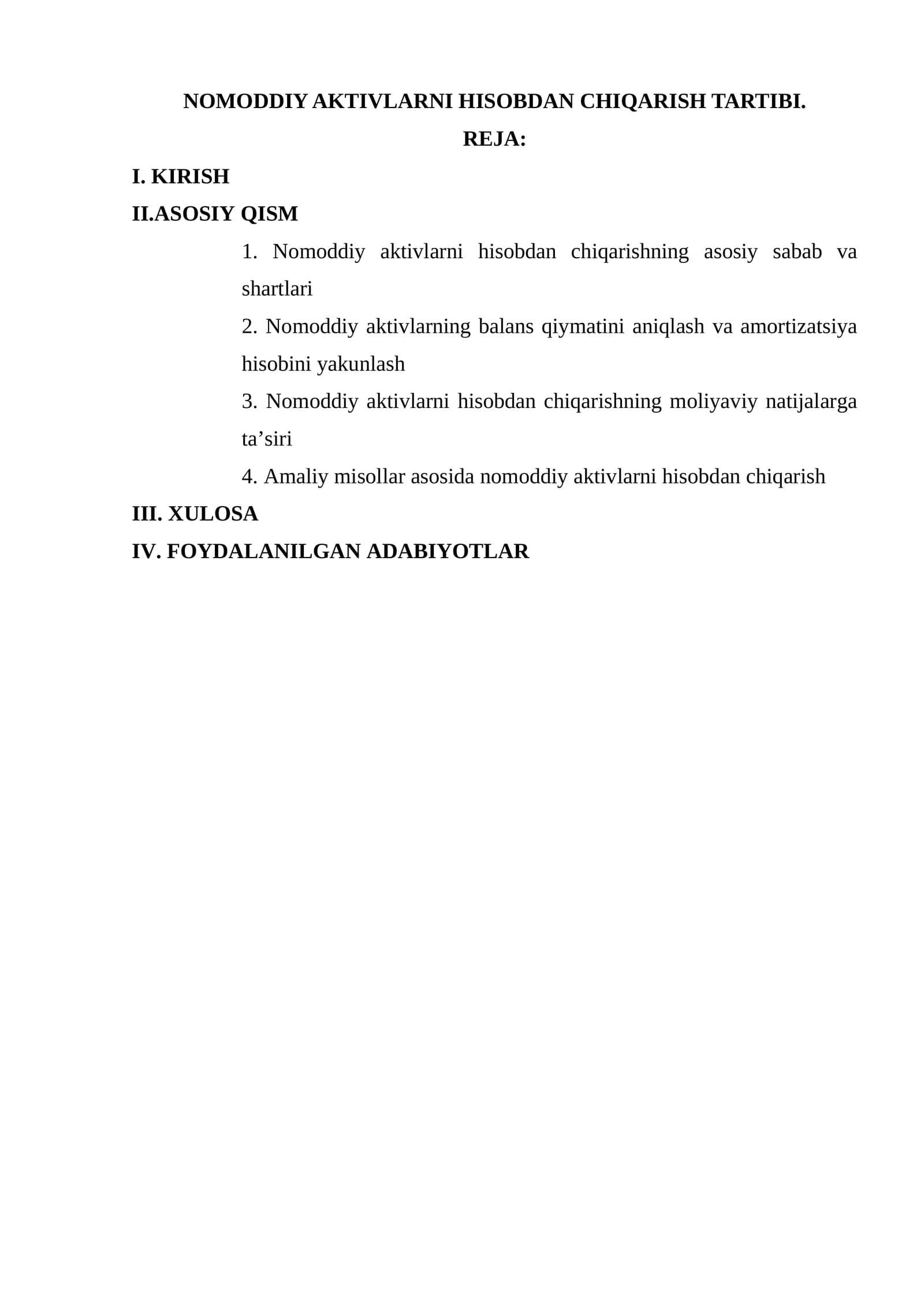 Nomoddiy aktivlarni hisobdan chiqarish tartibi