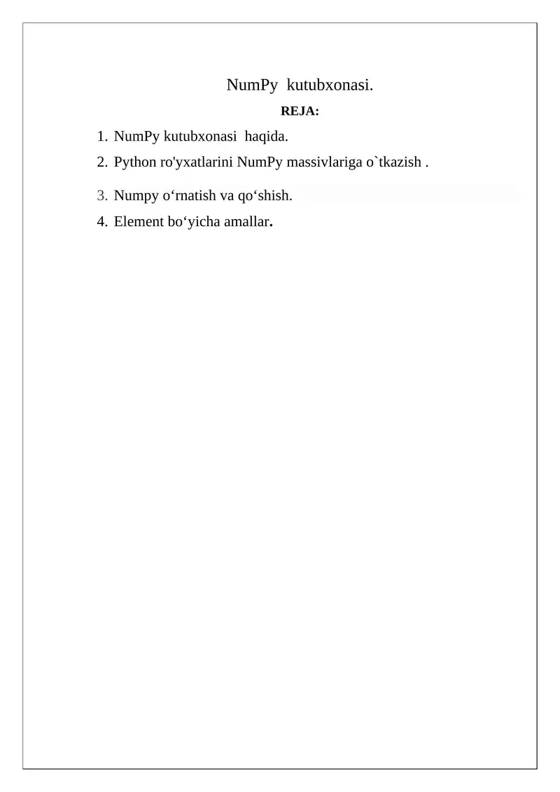 pythonda numpy kutubxonasi