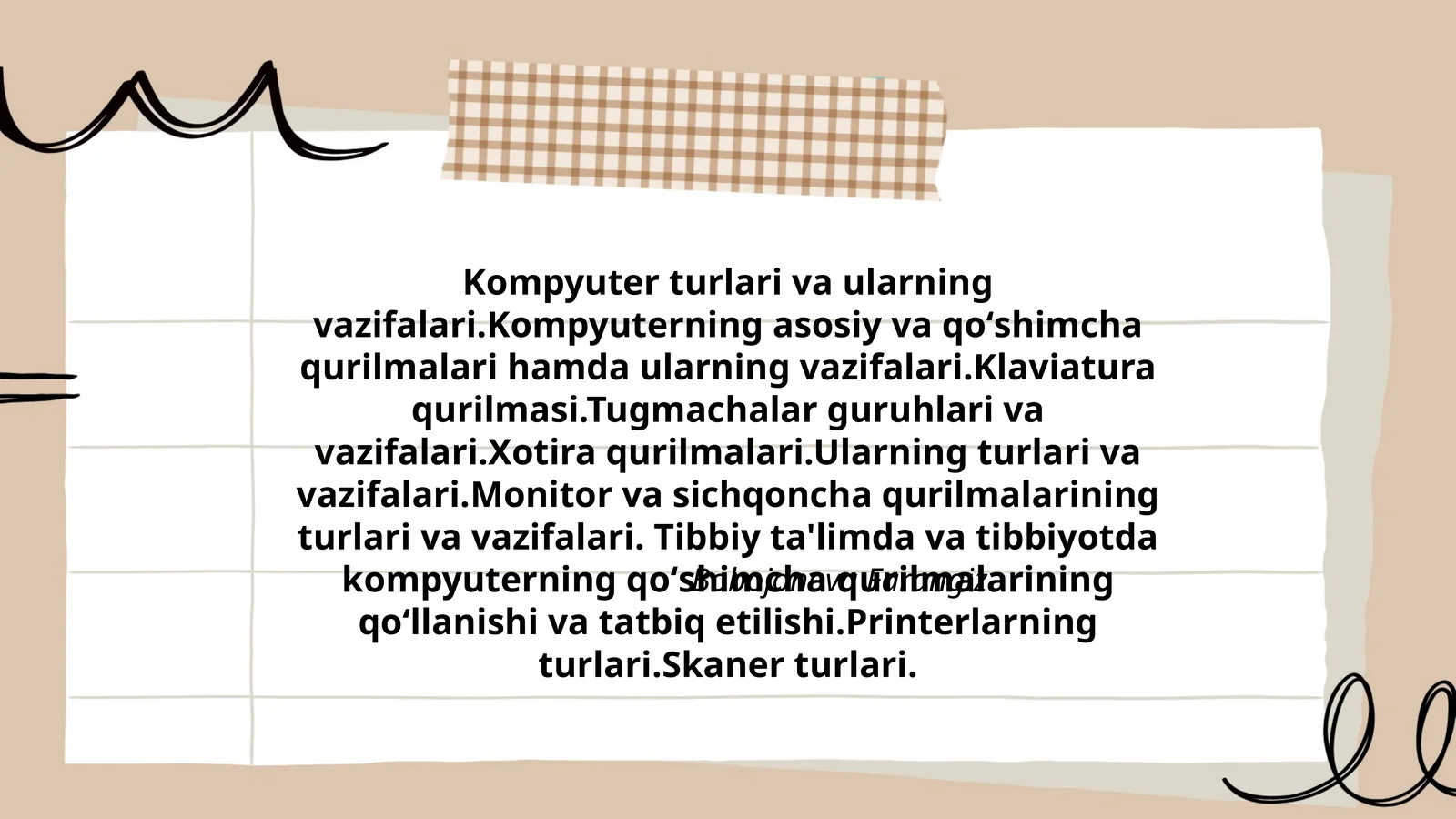 Kompyuter turlari va ularning vazifalari