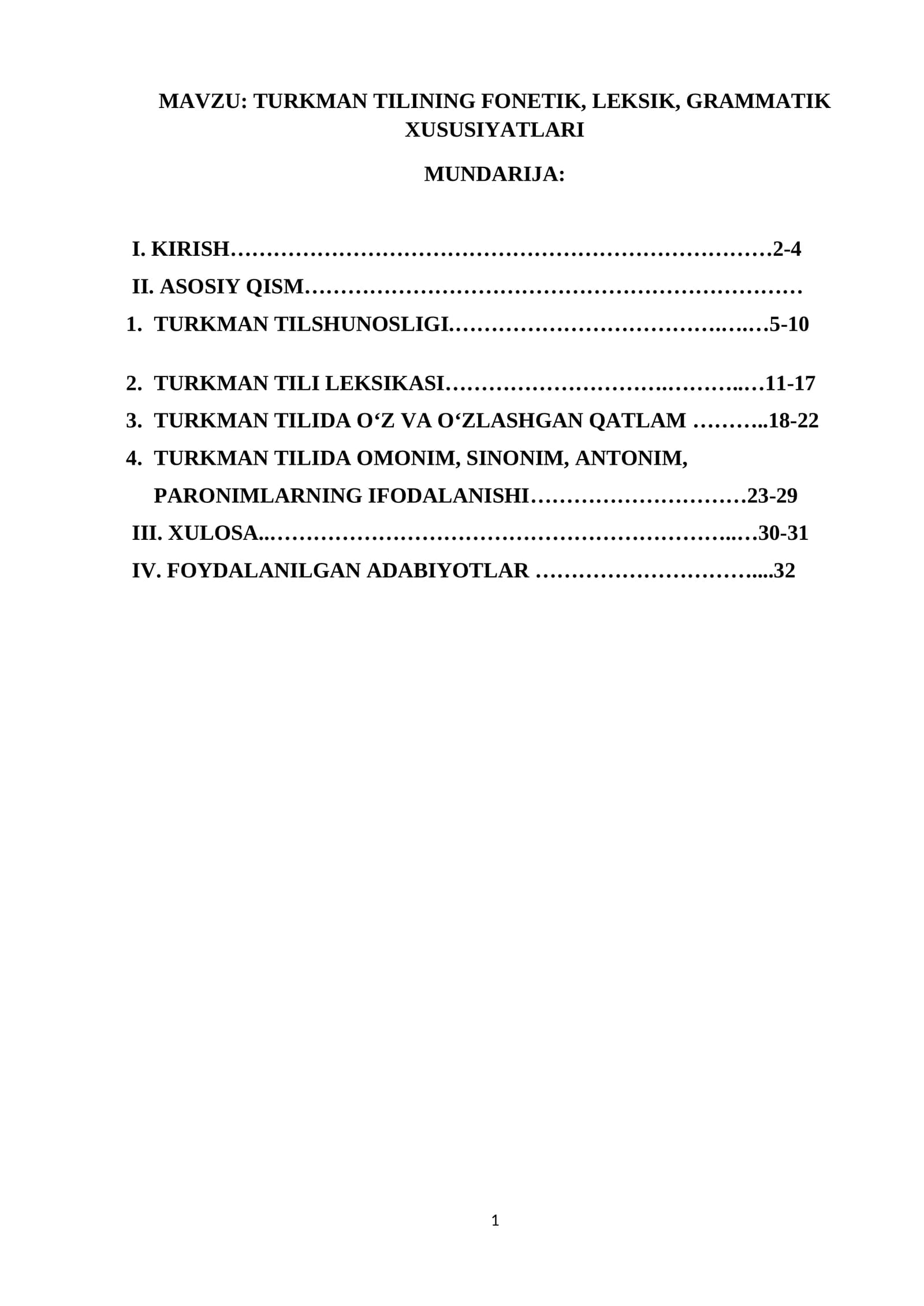TURKMAN TILINING FONETIK, LEKSIK, GRAMMATIK XUSUSIYATLARI