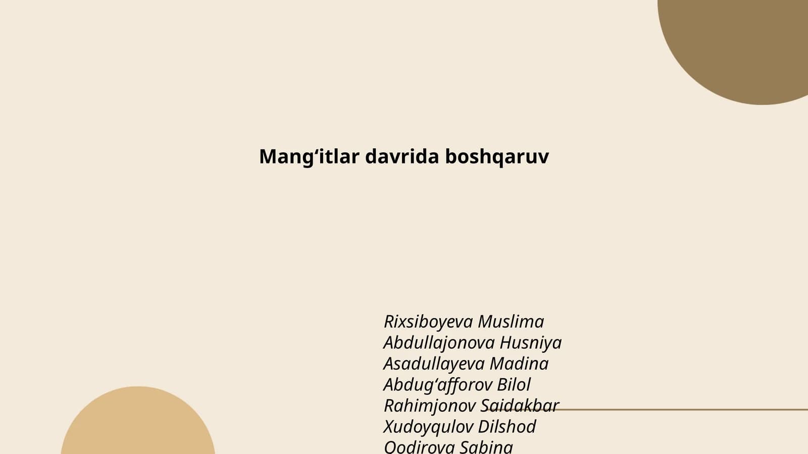 Mangʻitlar davrida boshqaruv