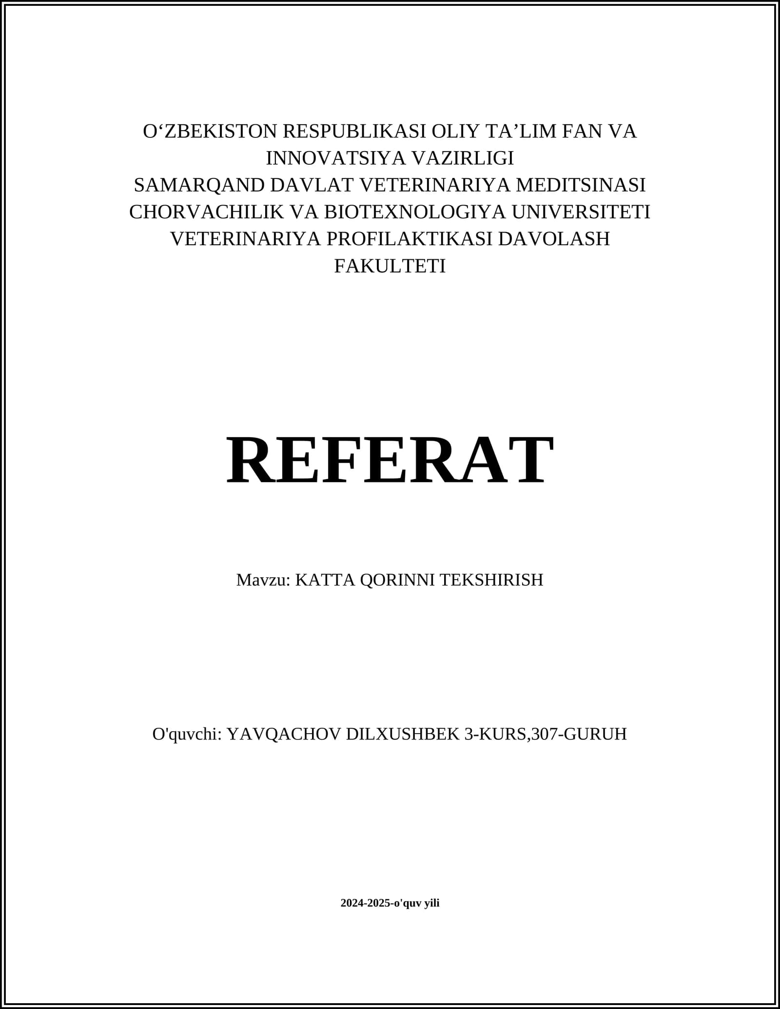 KATTA QORINNI TEKSHIRISH