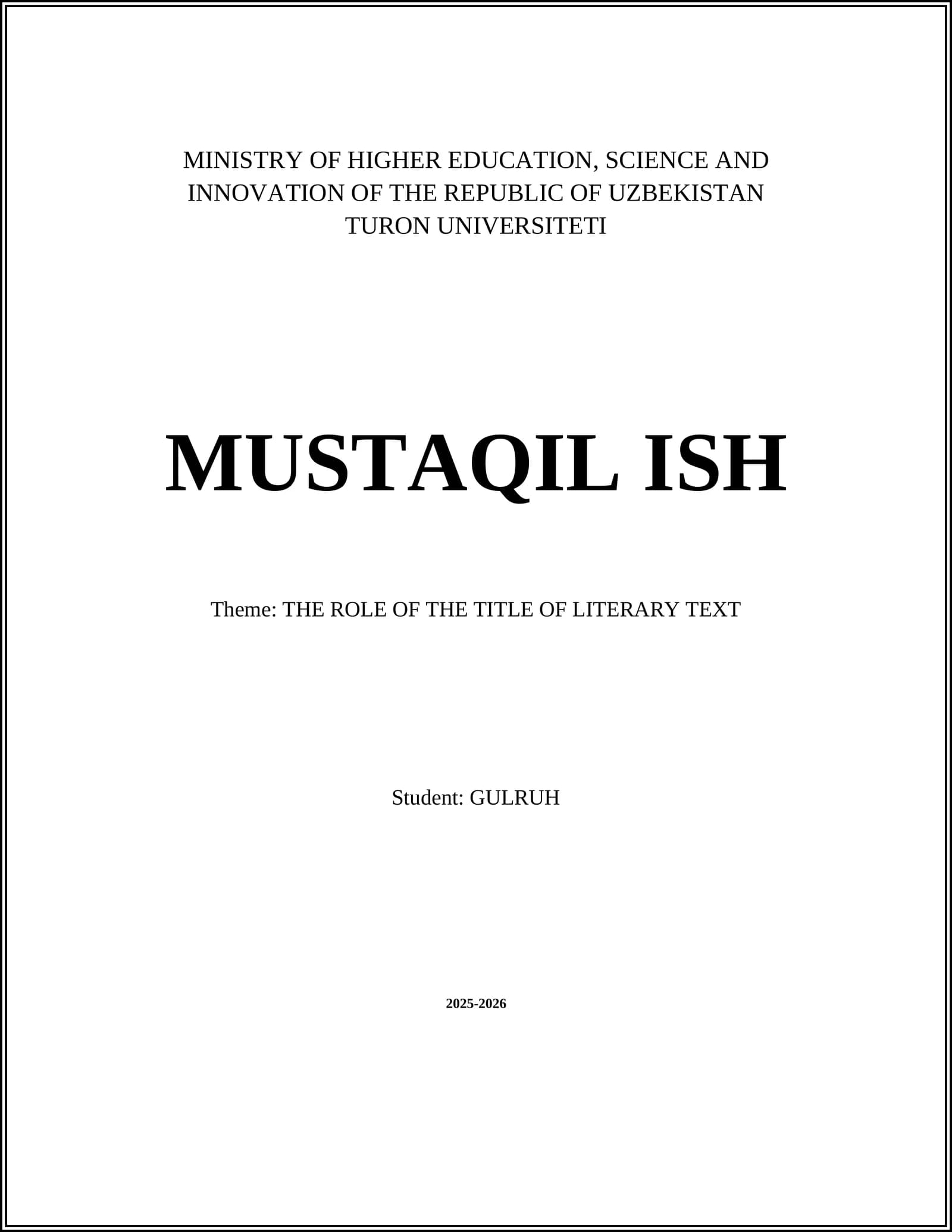 THE ROLE OF THE TITLE OF LITERARY TEXT
