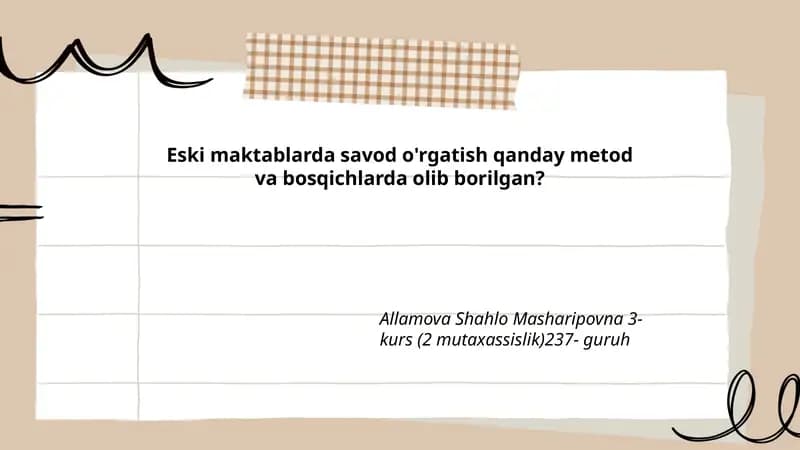 Eski Maktablarda Savod O'rgatish Metodlari