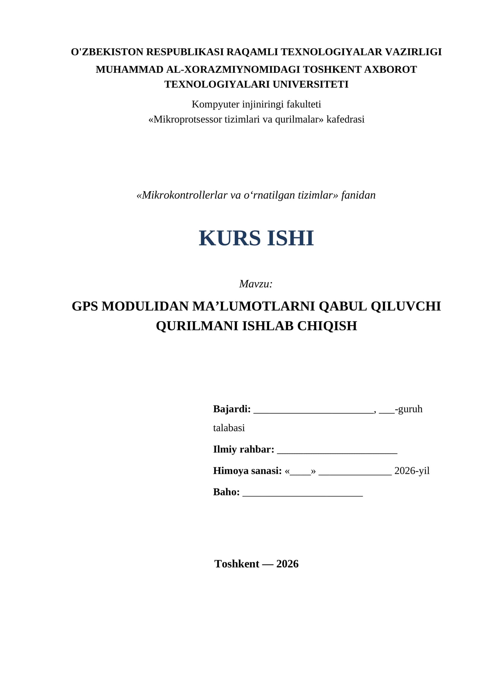 GPS MODULIDAN MA’LUMOTLARNI QABUL QILUVCHI QURILMANI ISHLAB CHIQISH