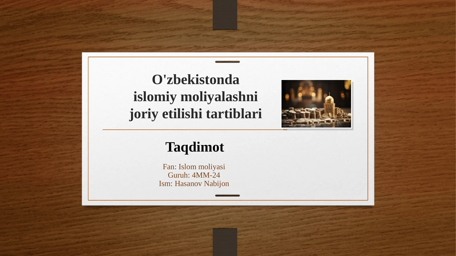 Islomiy moliyalashni joriy etilishi tartiblari