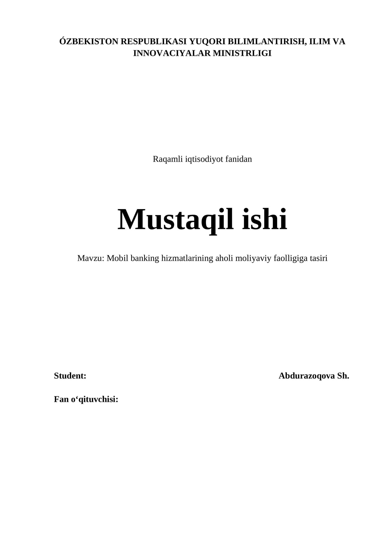 Mobil banking hizmatlarining aholi moliyaviy faolligiga tasiri