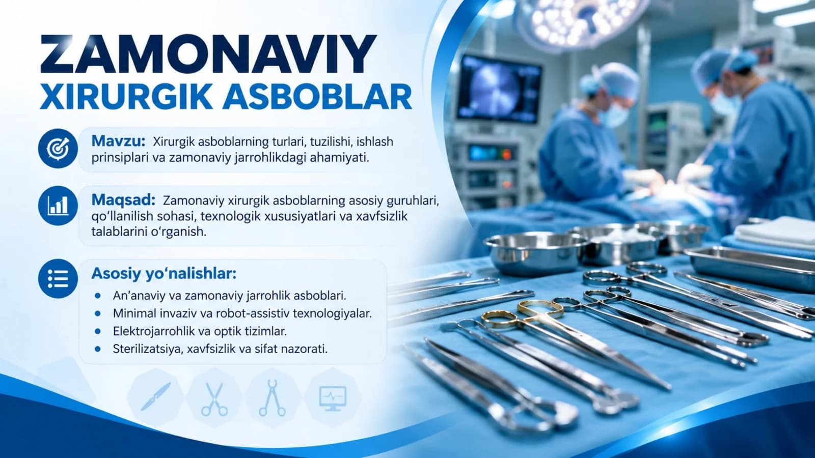 Zamonaviy xirurgik asboblar — professional tibbiy taqdimot