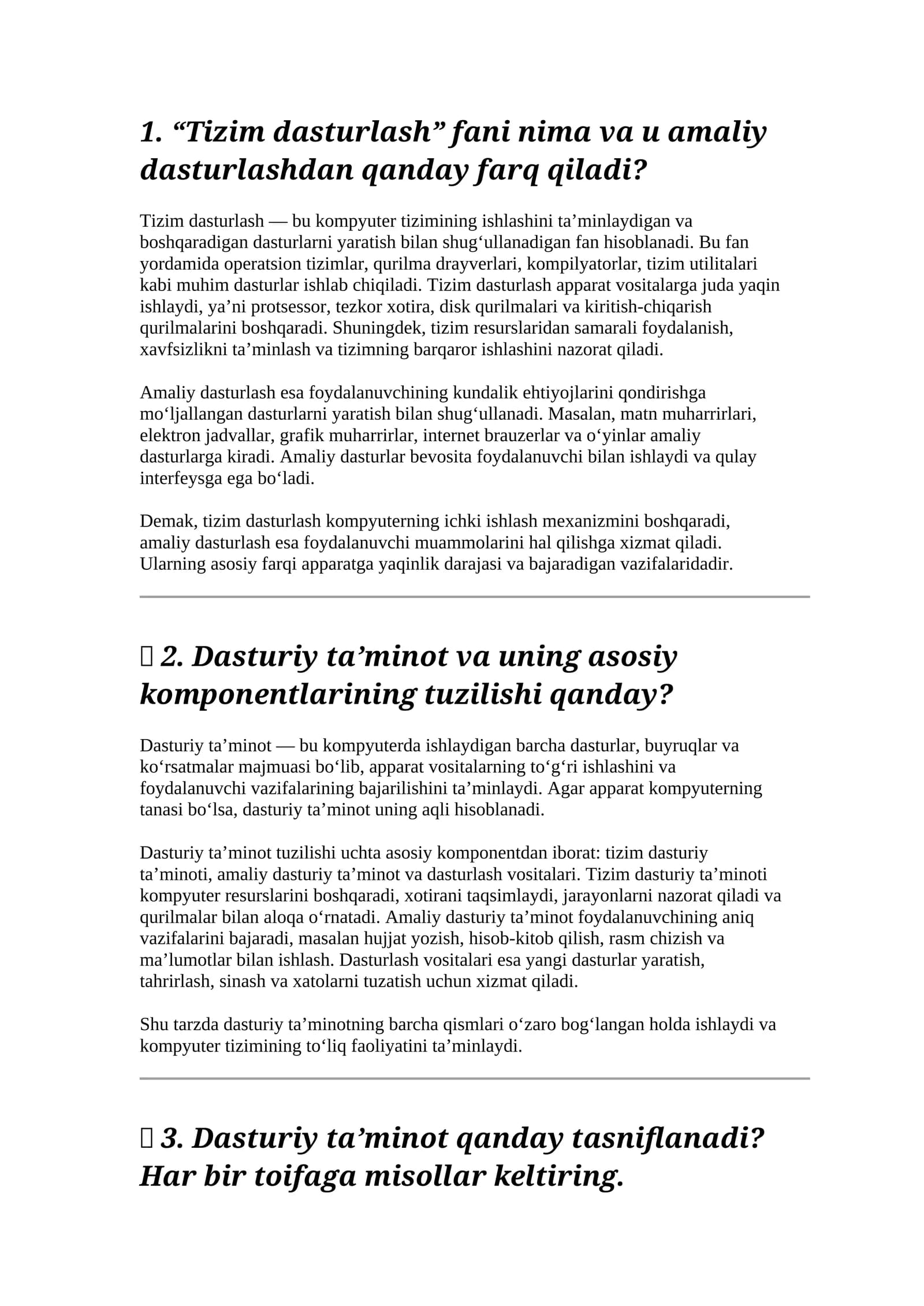 Tizim Dasturlash va Amaliy Dasturlash