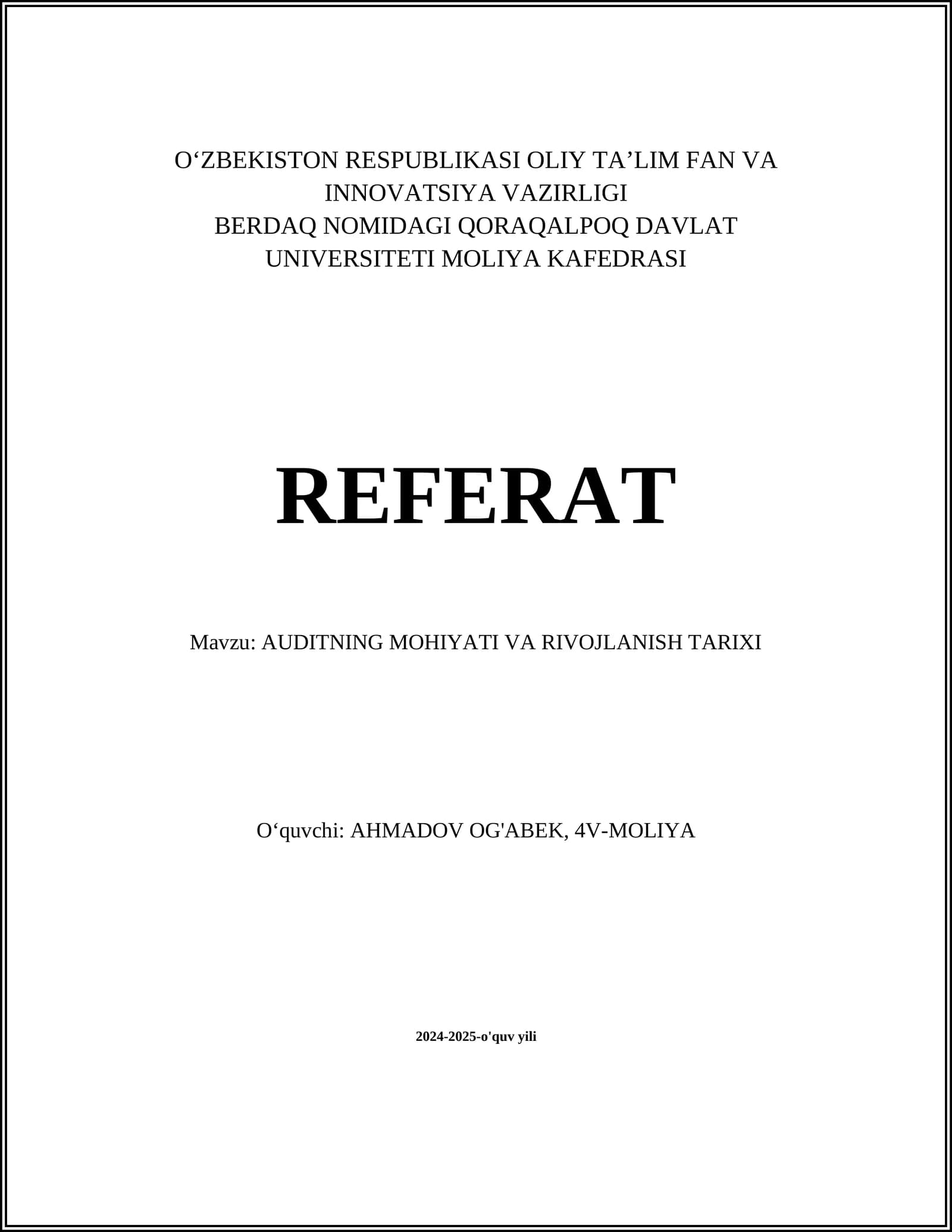 AUDITNING MOHIYATI VA RIVOJLANISH TARIXI