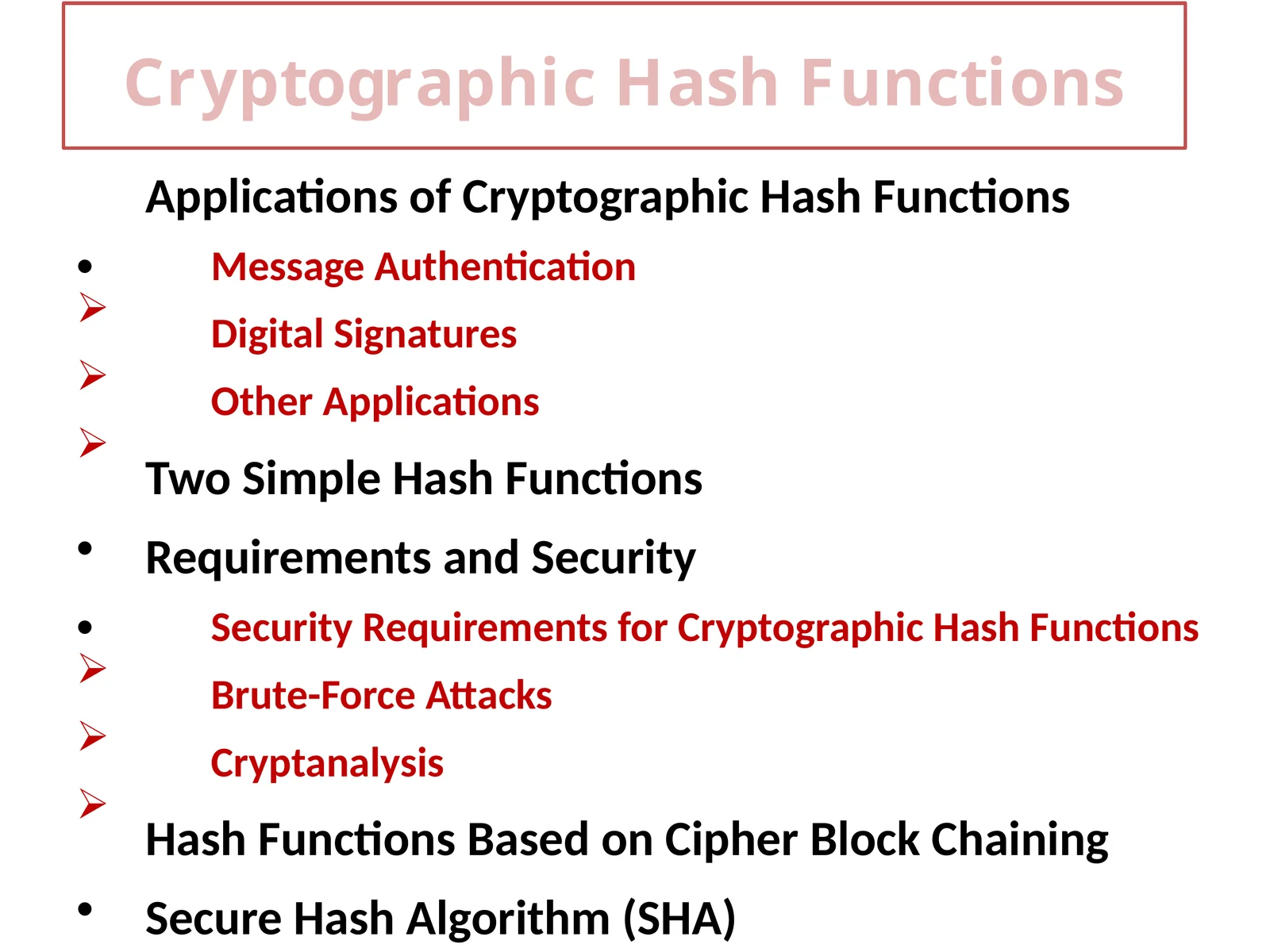 Cryptographic Hash Functions