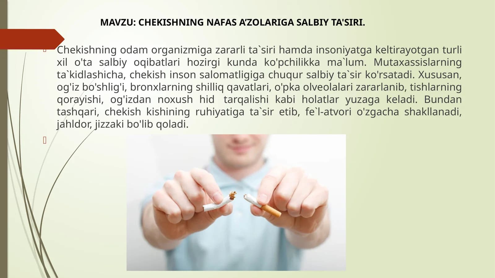Chekishning Nafas A`zolariga Salbiy Ta`siri