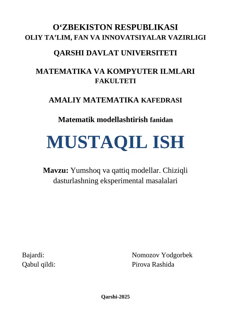Matematik modellashtirish fanidan